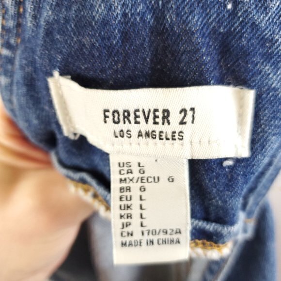 Forever 21 Rigid Denim Overall Dress / Pinafore w/Front Pocket L 100% Cotton - Picture 3 of 14